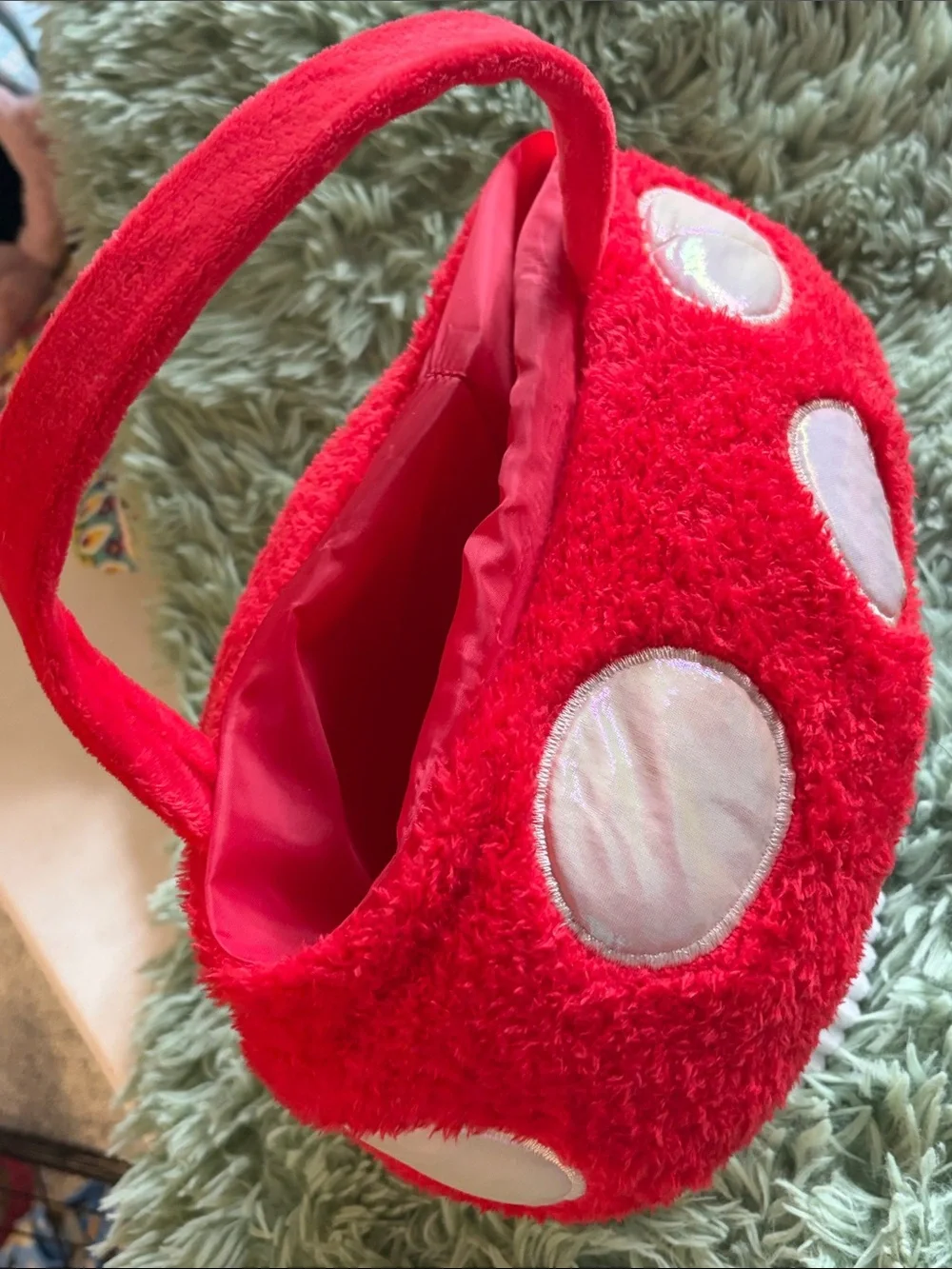 Kids Red Mushroom Plush Easter Basket Tote toy keeper projects Prop Costume